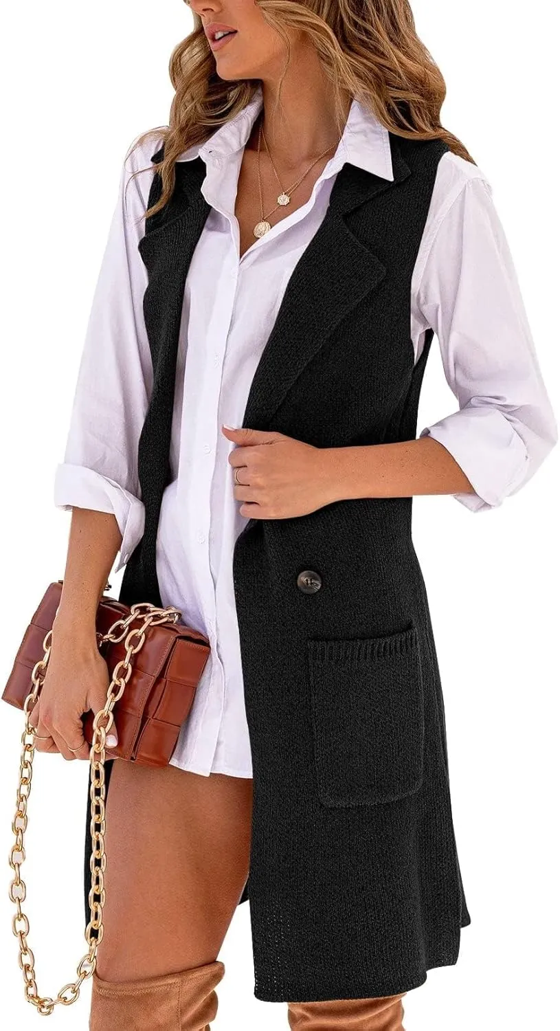 IDEALSANXUN Womens Long Sweater Vest Fall Winter Sleeveless Knit Cardigan Outerwear