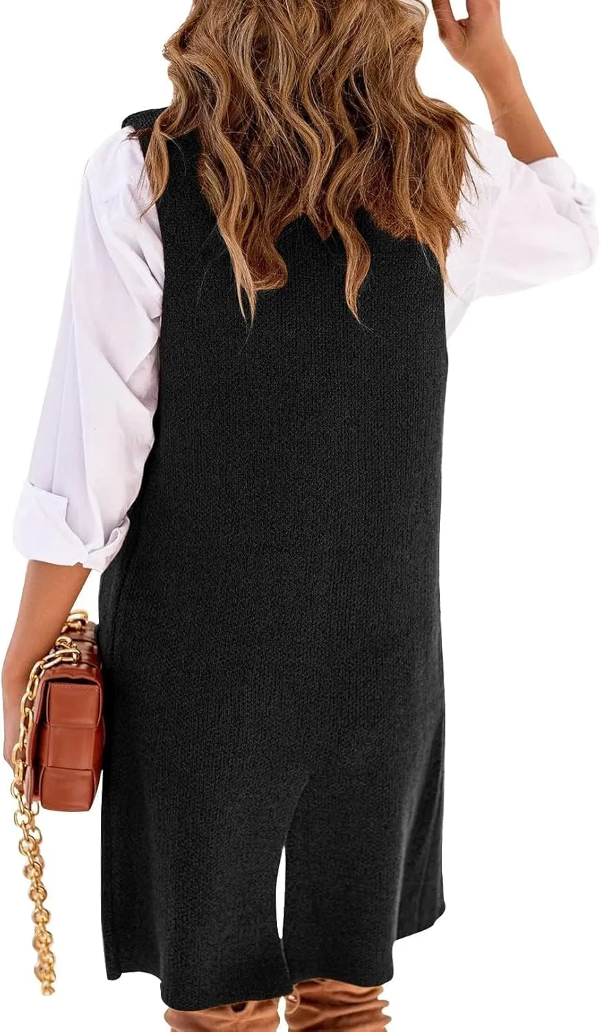 IDEALSANXUN Womens Long Sweater Vest Fall Winter Sleeveless Knit Cardigan Outerwear