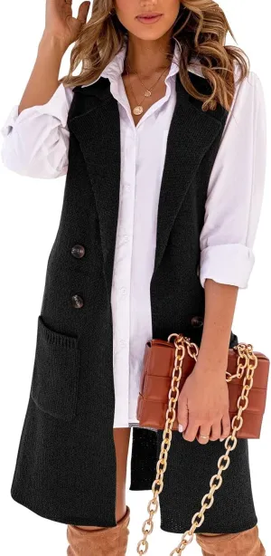IDEALSANXUN Womens Long Sweater Vest Fall Winter Sleeveless Knit Cardigan Outerwear