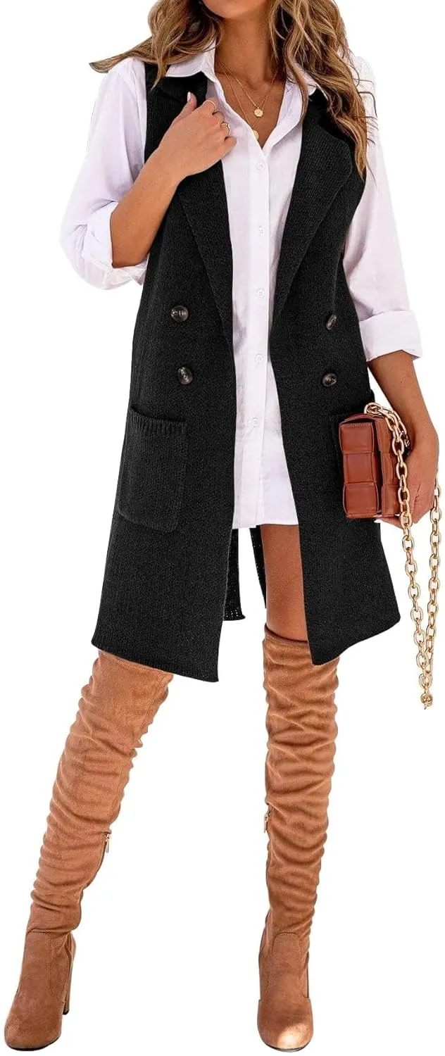 IDEALSANXUN Womens Long Sweater Vest Fall Winter Sleeveless Knit Cardigan Outerwear