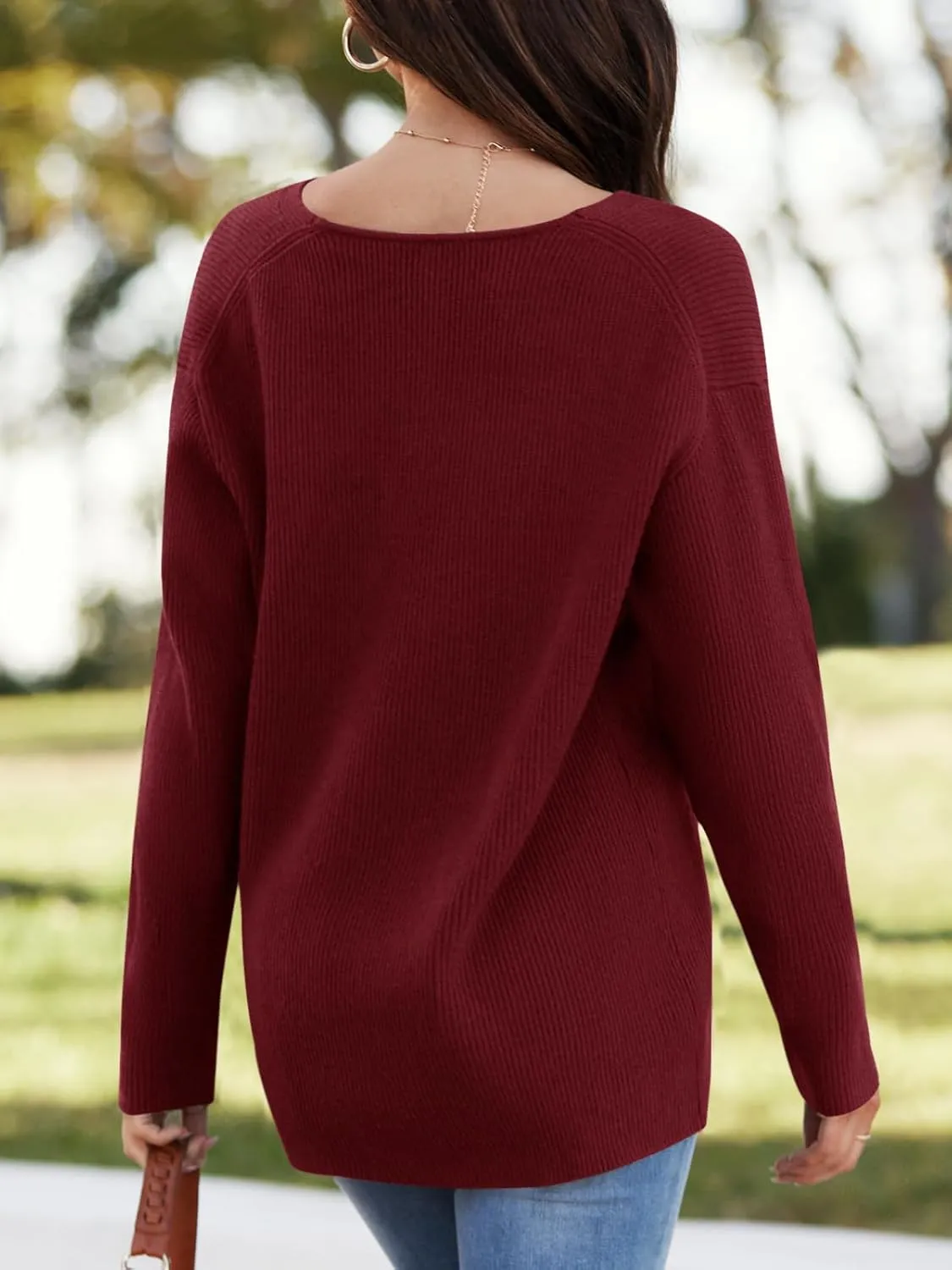 Imily Bela Womens Oversized Deep V Neck Sweaters Sexy Long Sleeve Tunic Sweater Knitted Dressy Pullover Jumper