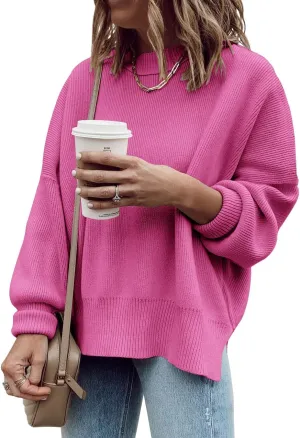 Imily Bela Womens Oversized Tunic Sweaters Fall Slouchy Long Sleeve Ribbed Knit Side Slit Pullover Jumper