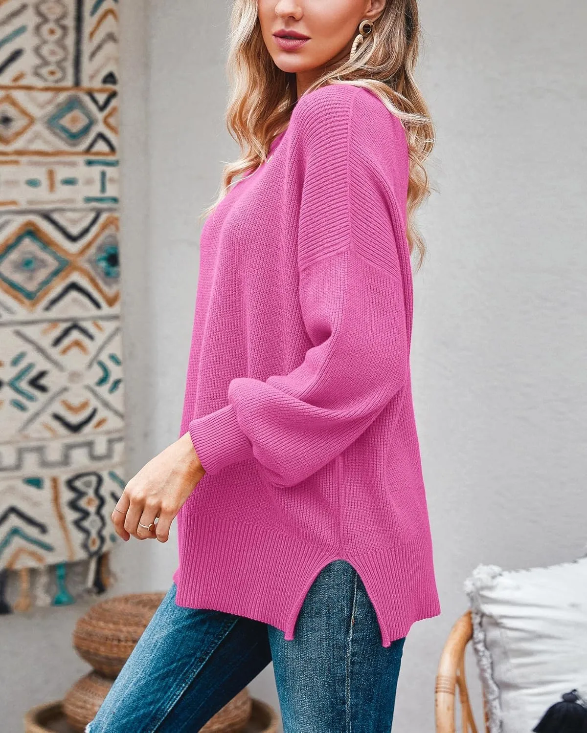 Imily Bela Womens Oversized Tunic Sweaters Fall Slouchy Long Sleeve Ribbed Knit Side Slit Pullover Jumper