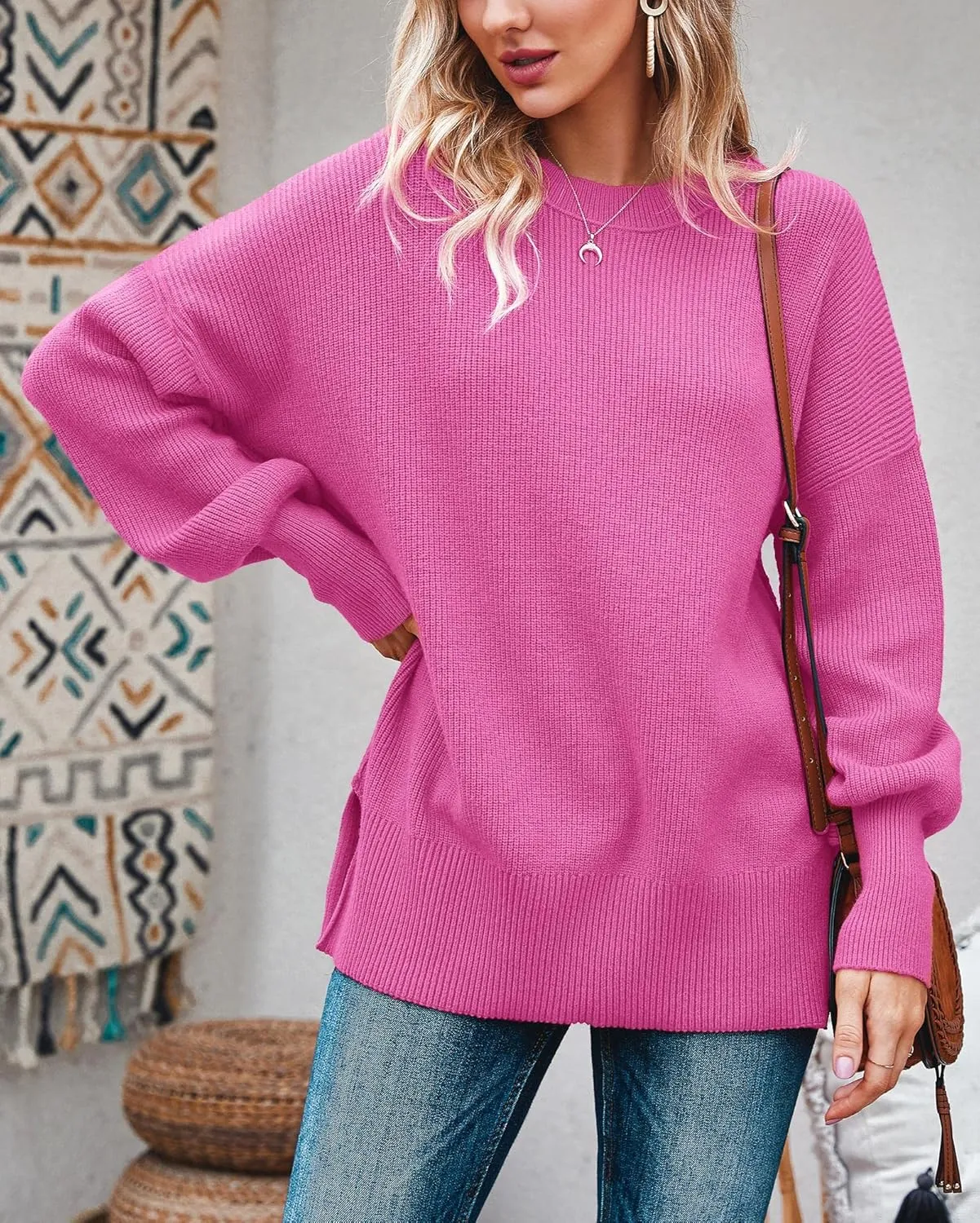 Imily Bela Womens Oversized Tunic Sweaters Fall Slouchy Long Sleeve Ribbed Knit Side Slit Pullover Jumper