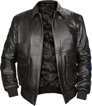 Indian Jones Jacket - Cockpit A2 Jacket Brown Leather Bomber - Air Force WW2 Pilot Leather Sheepskin Aviator Jackets