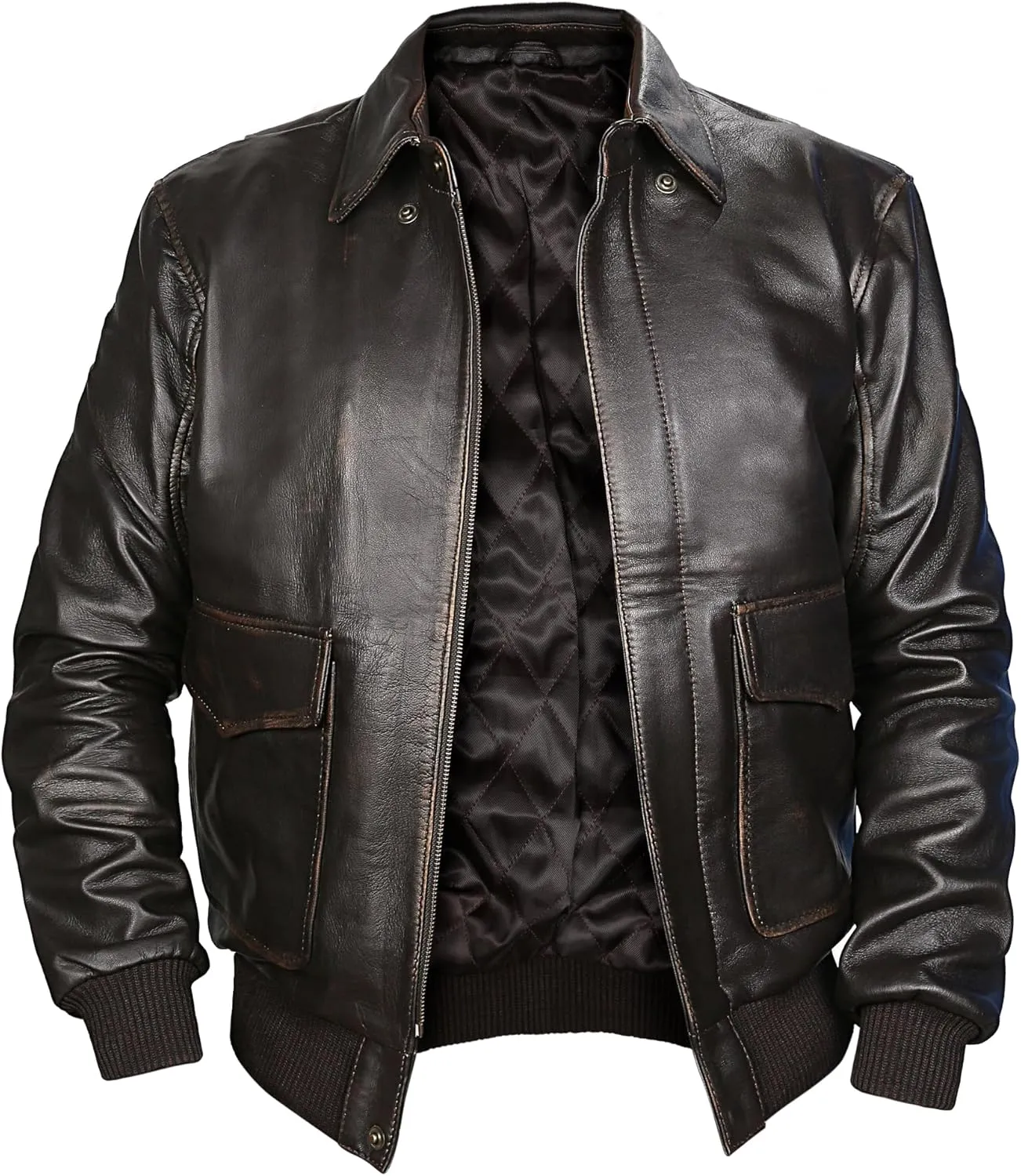Indian Jones Jacket - Cockpit A2 Jacket Brown Leather Bomber - Air Force WW2 Pilot Leather Sheepskin Aviator Jackets