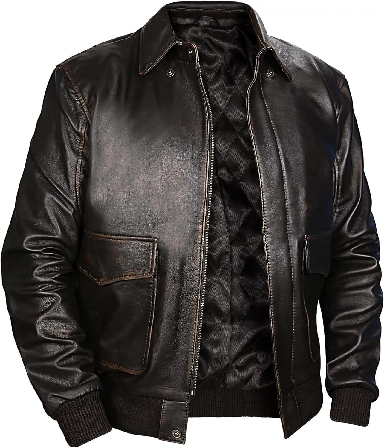 Indian Jones Jacket - Cockpit A2 Jacket Brown Leather Bomber - Air Force WW2 Pilot Leather Sheepskin Aviator Jackets