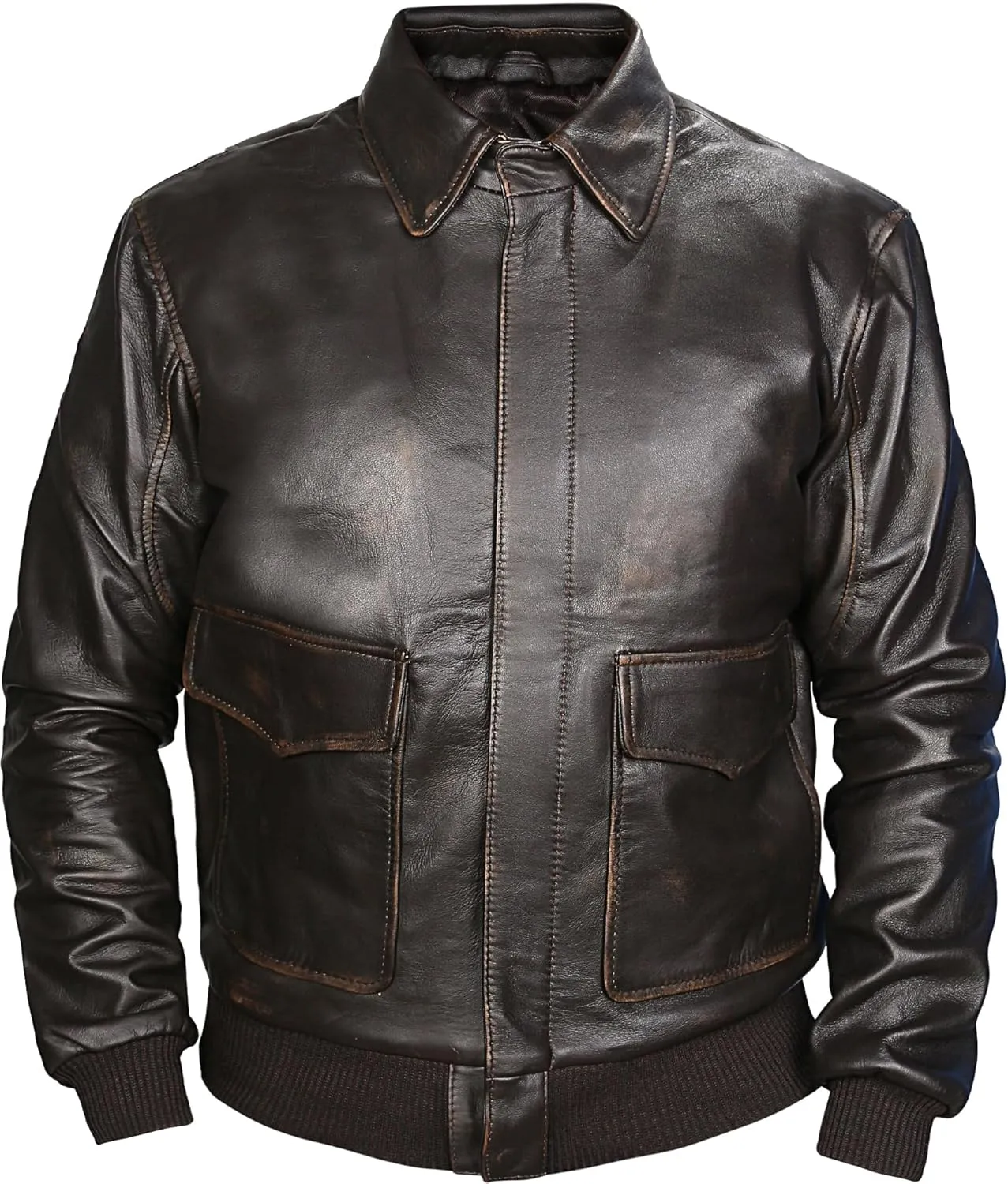 Indian Jones Jacket - Cockpit A2 Jacket Brown Leather Bomber - Air Force WW2 Pilot Leather Sheepskin Aviator Jackets