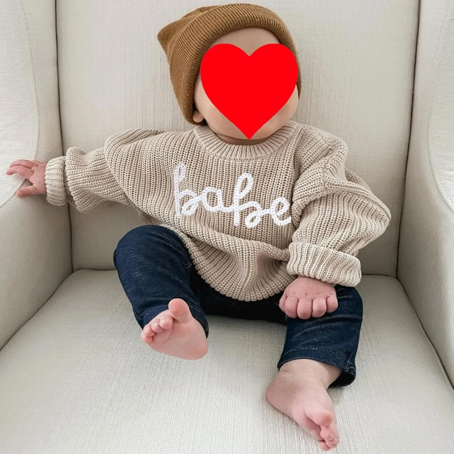 Infant Baby Boy Girl Knit Sweater Rooster Goose Embroidery Crew Neck Long Sleeve Pullover Knit Shirt Winter Clothes