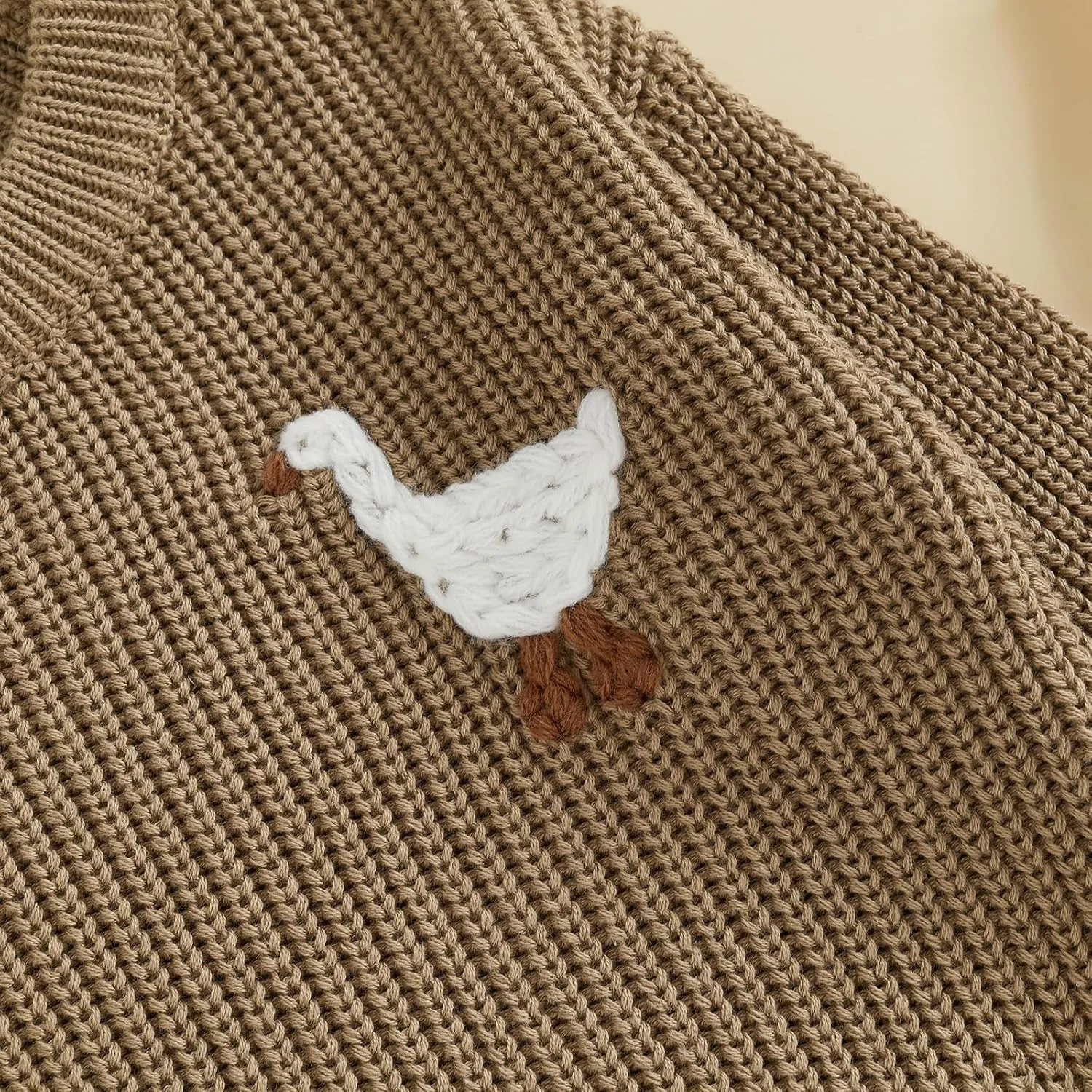 Infant Baby Boy Girl Knit Sweater Rooster Goose Embroidery Crew Neck Long Sleeve Pullover Knit Shirt Winter Clothes