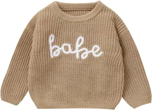 Infant Baby Boy Girl Knit Sweater Rooster Goose Embroidery Crew Neck Long Sleeve Pullover Knit Shirt Winter Clothes