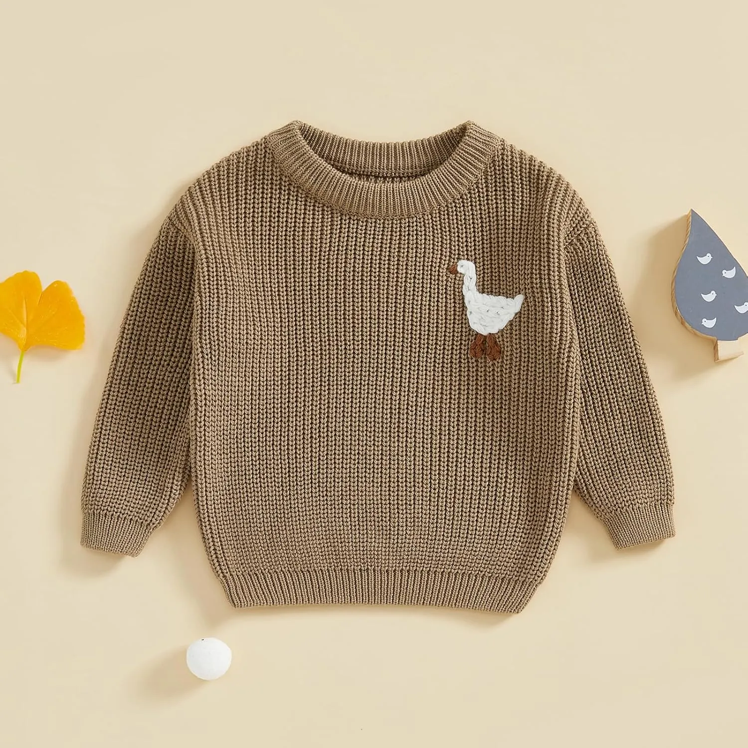 Infant Baby Boy Girl Knit Sweater Rooster Goose Embroidery Crew Neck Long Sleeve Pullover Knit Shirt Winter Clothes