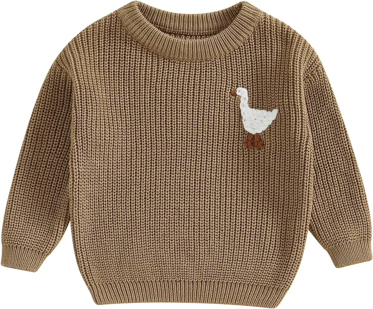 Infant Baby Boy Girl Knit Sweater Rooster Goose Embroidery Crew Neck Long Sleeve Pullover Knit Shirt Winter Clothes