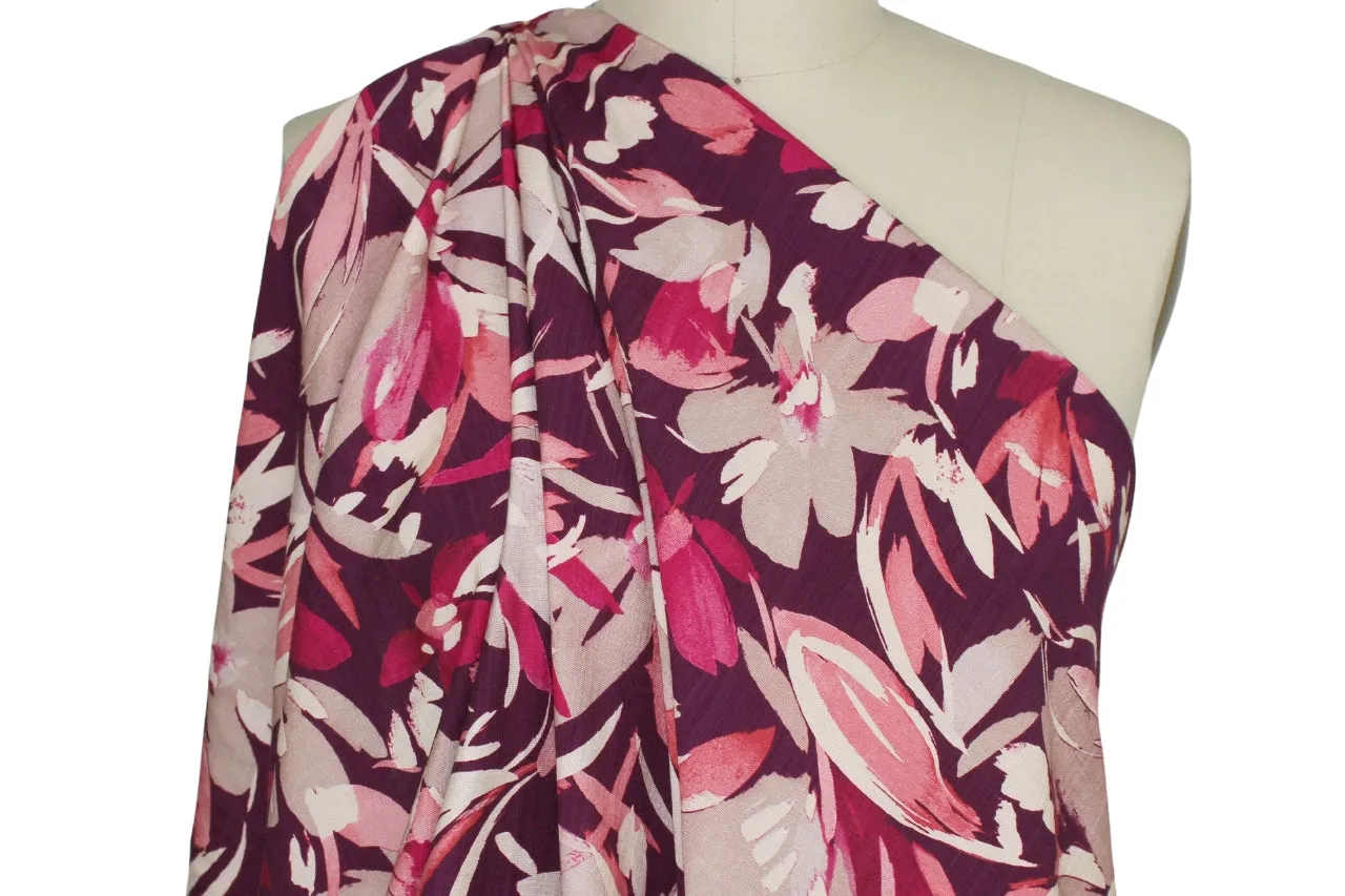 Italian Abstract Floral Rayon Challis - Purple Tones