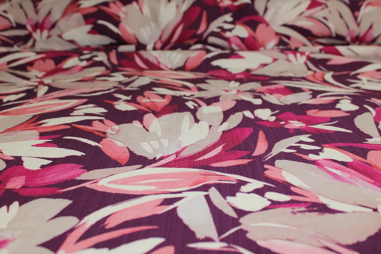 Italian Abstract Floral Rayon Challis - Purple Tones