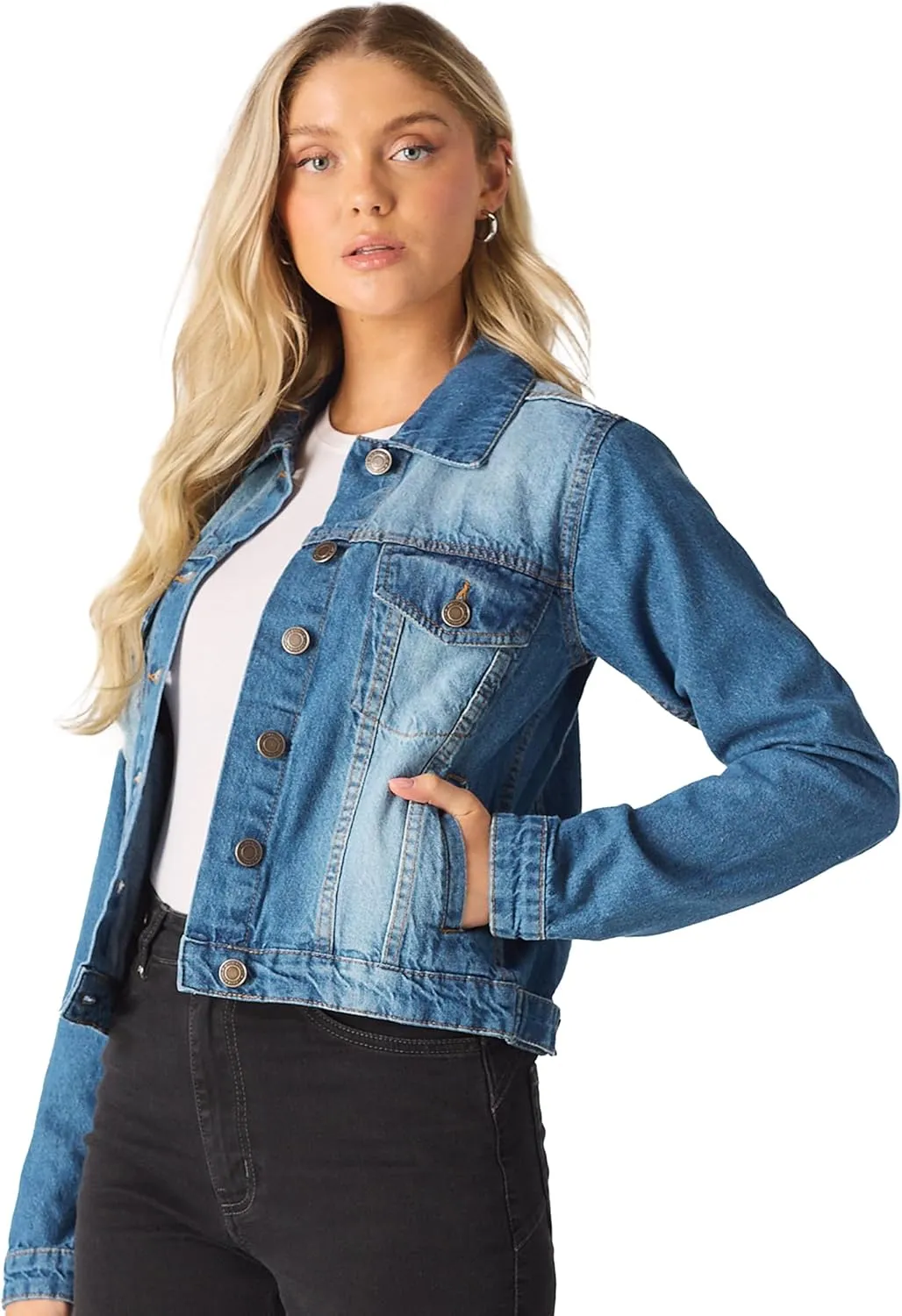 Jean Jacket Women - Long Sleeves Button Down Denim Jacket for Women Clothing in Regular Fit & Oversized with Waist Adjuster