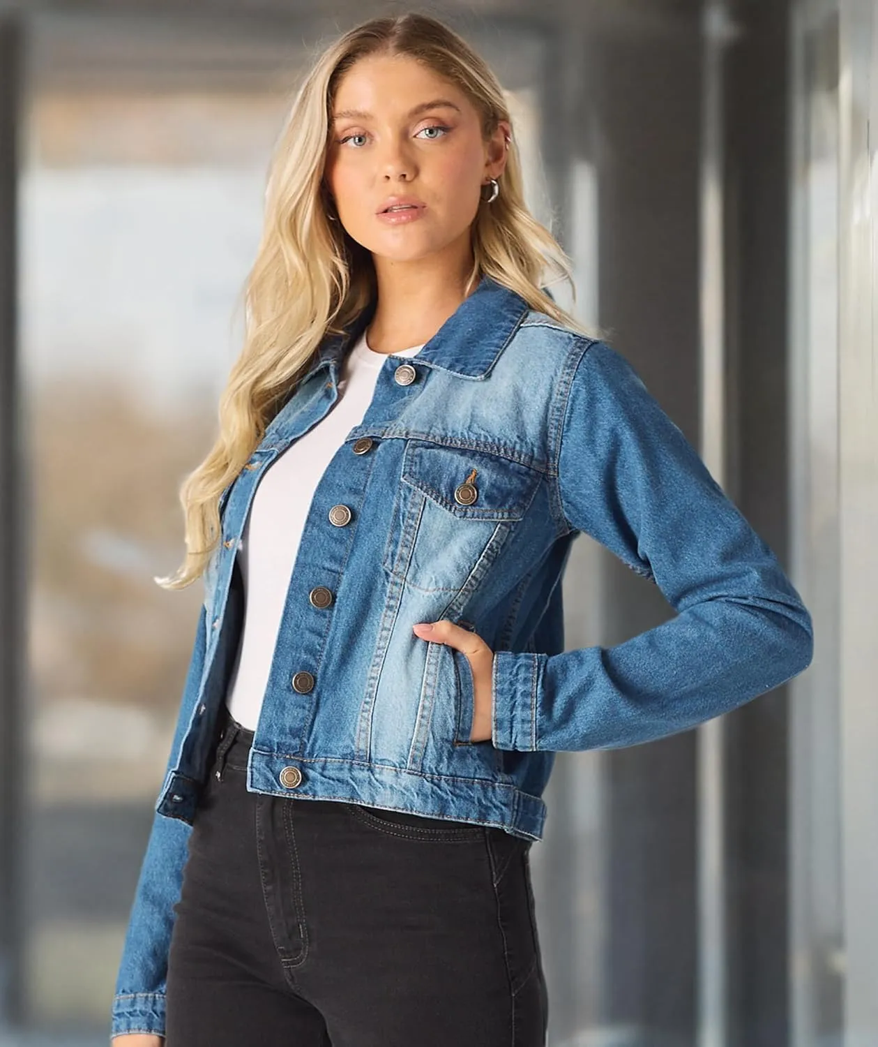 Jean Jacket Women - Long Sleeves Button Down Denim Jacket for Women Clothing in Regular Fit & Oversized with Waist Adjuster