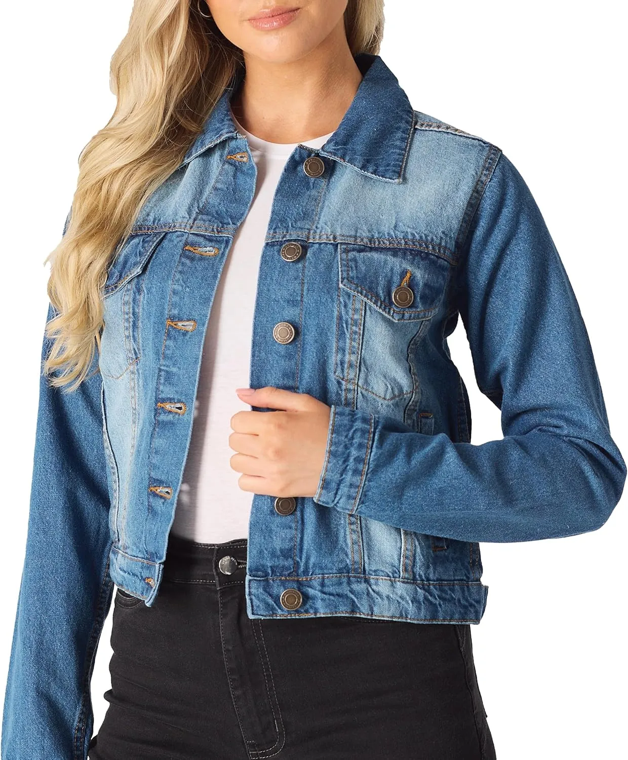 Jean Jacket Women - Long Sleeves Button Down Denim Jacket for Women Clothing in Regular Fit & Oversized with Waist Adjuster