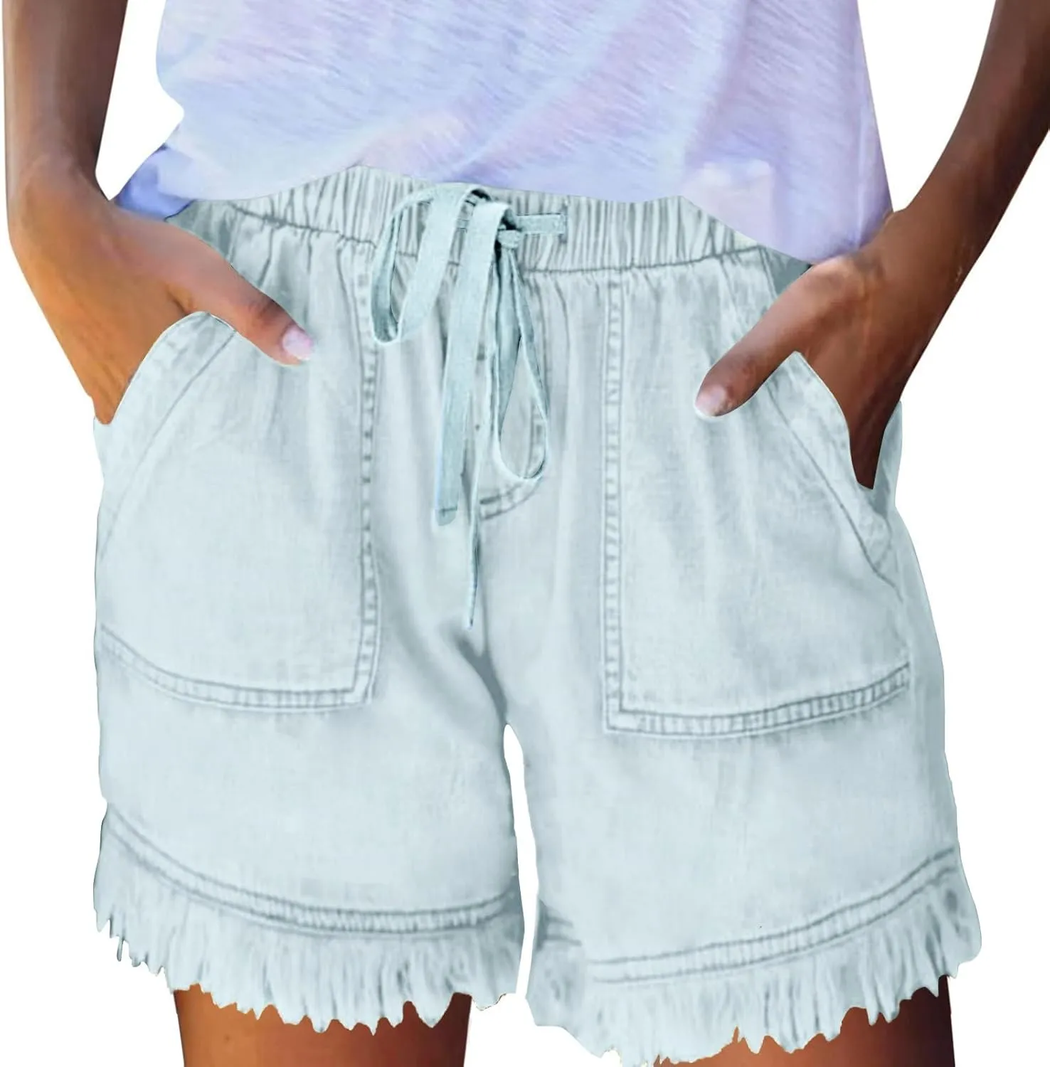 Jean Shorts Womens High Waisted Elastic Baggy Comfy Shorts Y2K Summer Casual Tassel Wide Leg Denim Skort with Pockets