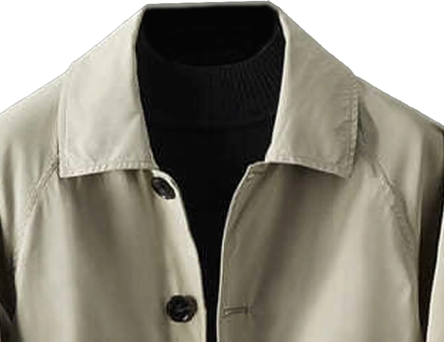 JEKE-DG Mens Single-Breasted Trench Coat Casual Lapel Lightweight Windproof Coat Long Loose Pea Overcoat