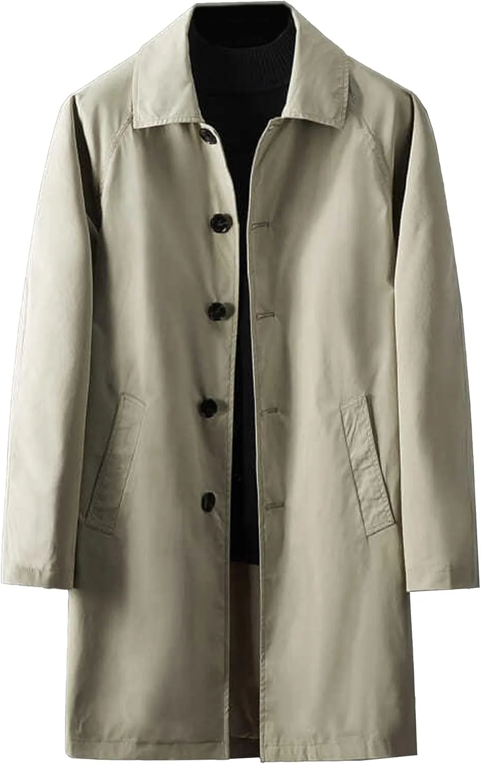 JEKE-DG Mens Single-Breasted Trench Coat Casual Lapel Lightweight Windproof Coat Long Loose Pea Overcoat
