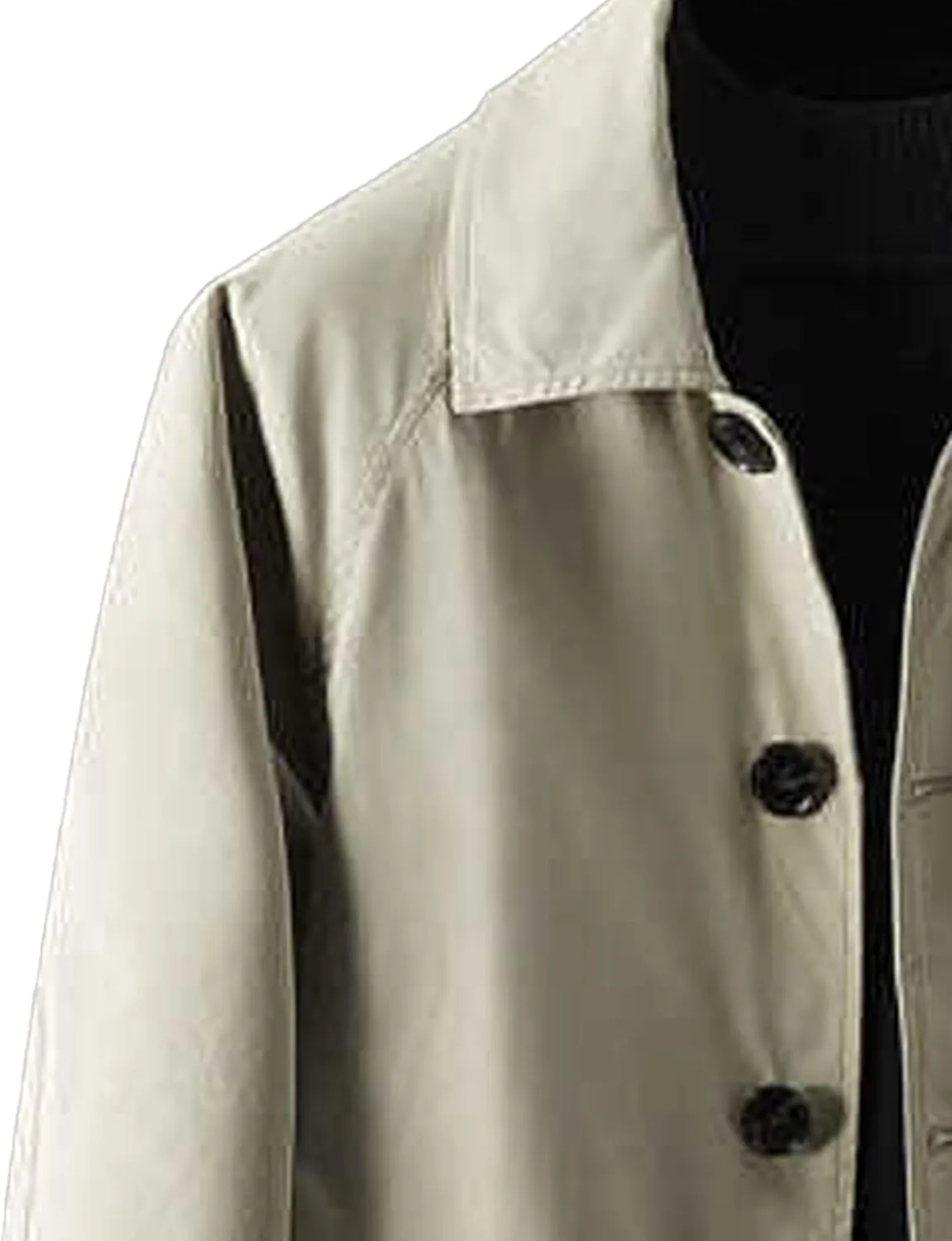 JEKE-DG Mens Single-Breasted Trench Coat Casual Lapel Lightweight Windproof Coat Long Loose Pea Overcoat