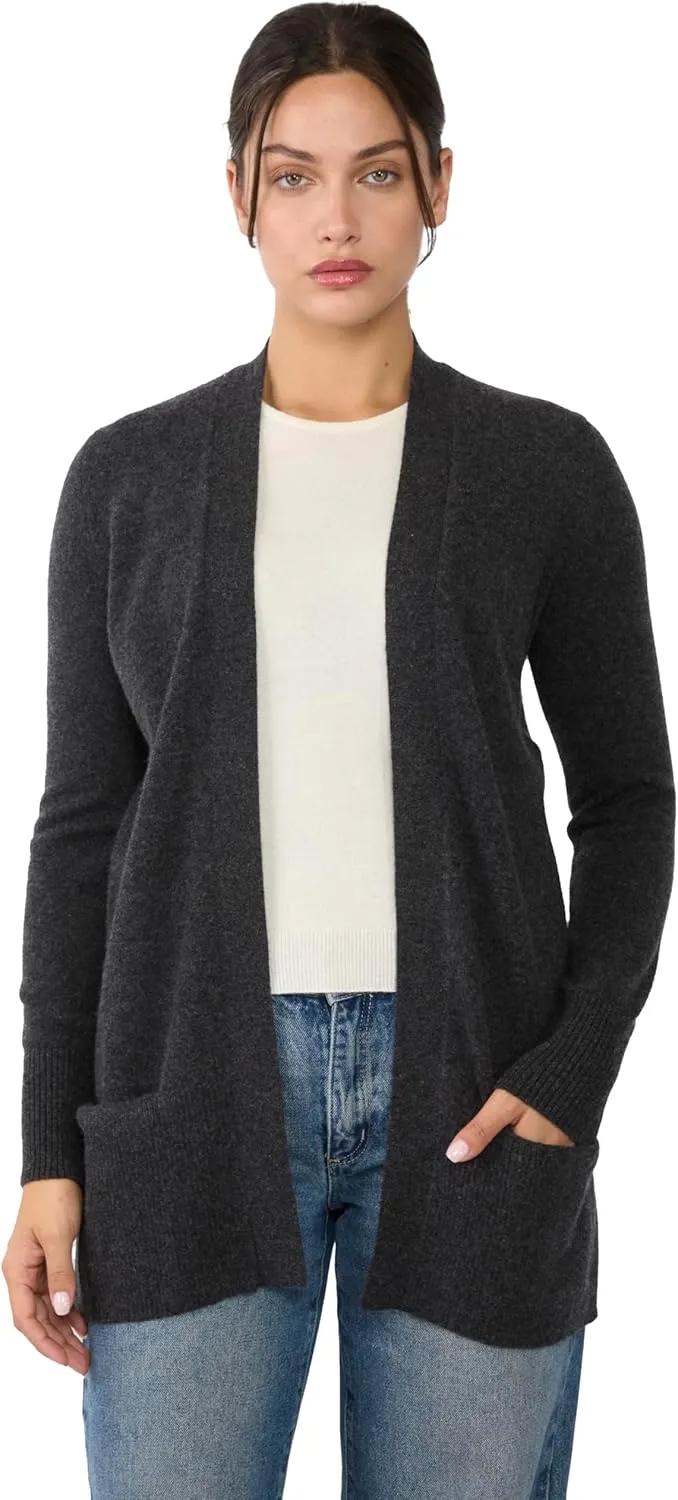 JENNIE LIU Womens 100% Cashmere Open Cardigan Sweater | Long Cardigan Sweaters for Women