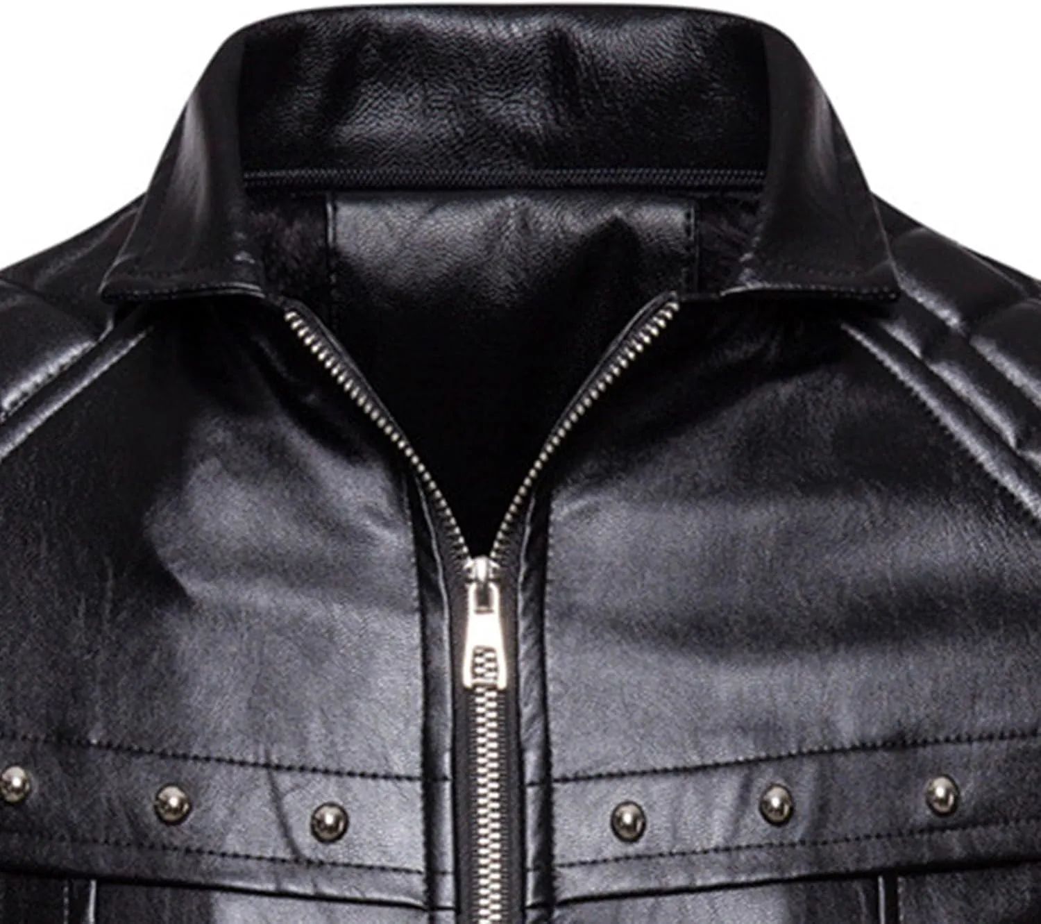 JEShifangjiusu Men'S Removable Fur Collar Jacket Sherpa Lined Zips Faux Leather Jacket Leather Vintage Retro Coat Outwear