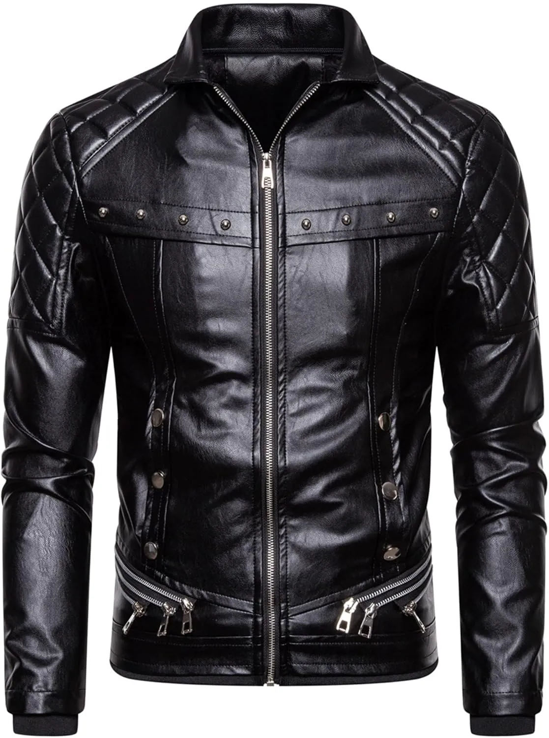 JEShifangjiusu Men'S Removable Fur Collar Jacket Sherpa Lined Zips Faux Leather Jacket Leather Vintage Retro Coat Outwear