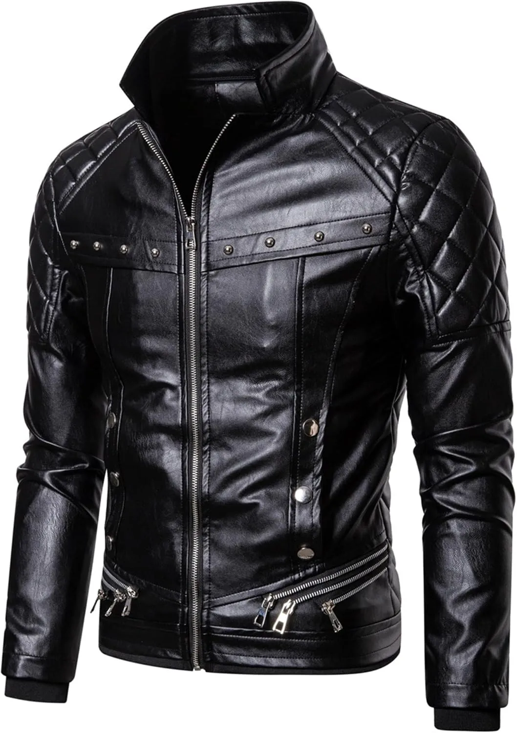 JEShifangjiusu Men'S Removable Fur Collar Jacket Sherpa Lined Zips Faux Leather Jacket Leather Vintage Retro Coat Outwear