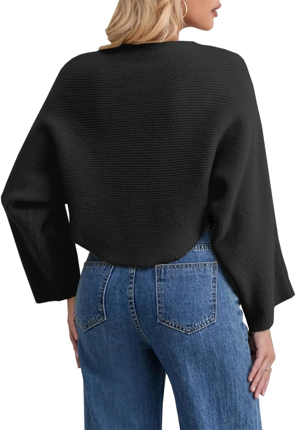 Joe Wenko Women's Boat Neck Sweater Long Sleeve Cross Wrap Asymmetrical Hem Cropped Pullover Jumper Tops