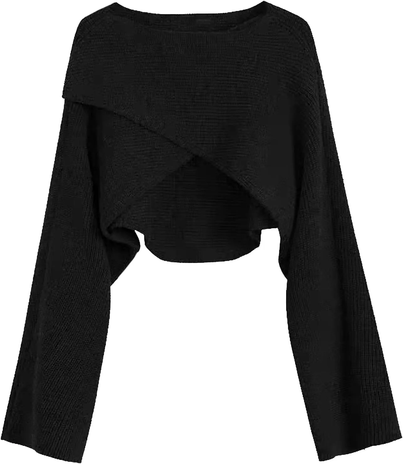 Joe Wenko Women's Boat Neck Sweater Long Sleeve Cross Wrap Asymmetrical Hem Cropped Pullover Jumper Tops