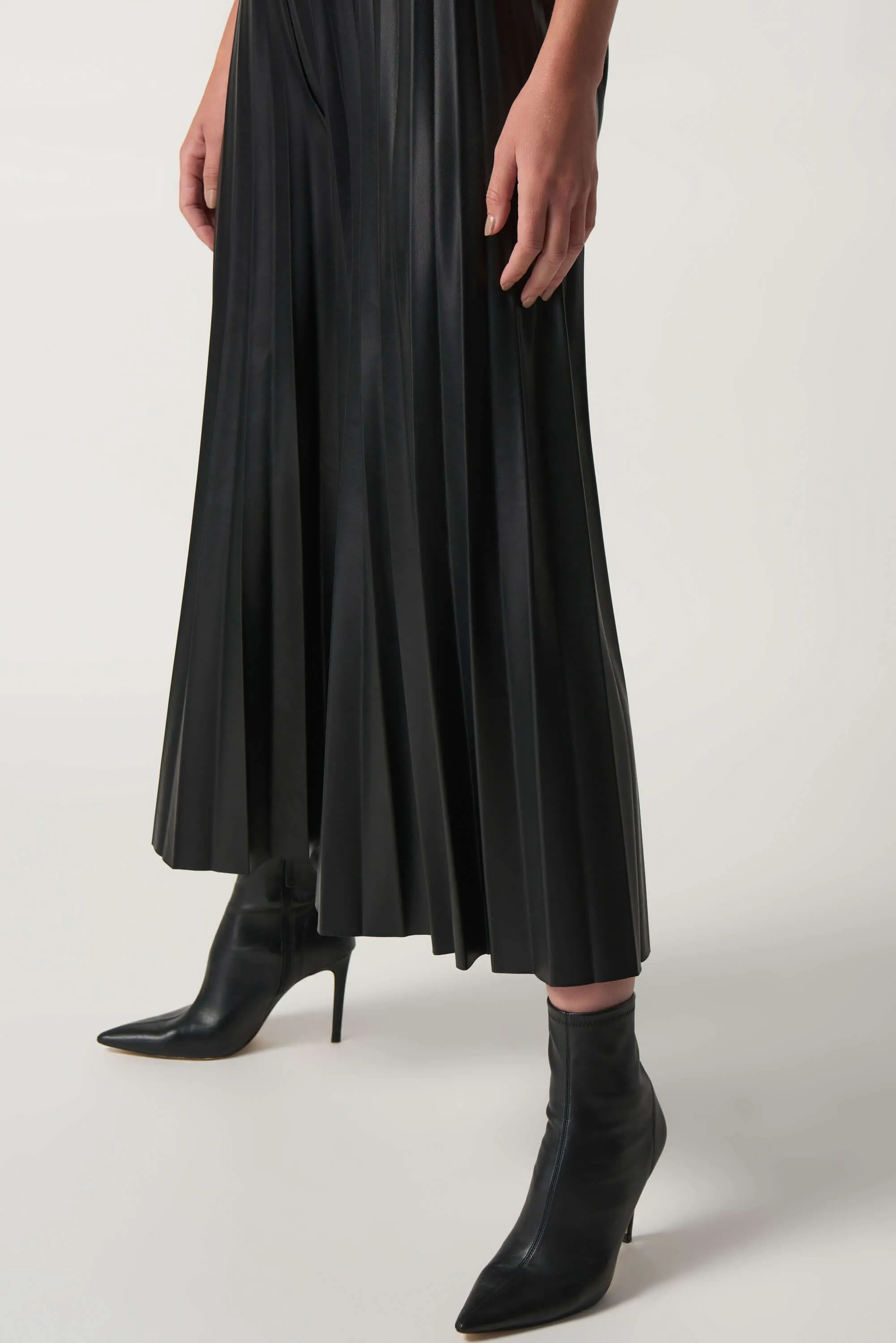 Joseph Ribkoff Pleated Faux Leather Culotte in Black 233109