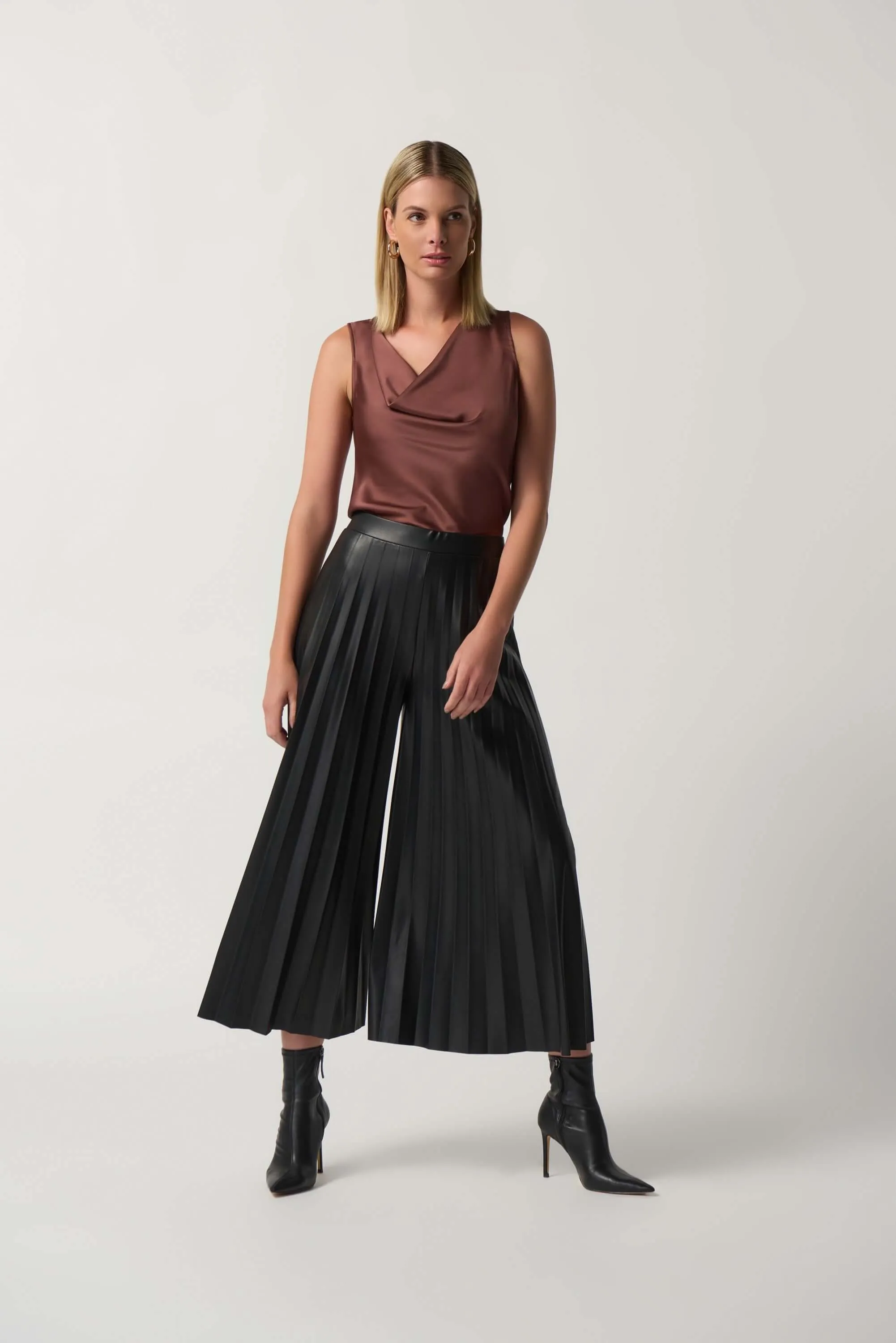 Joseph Ribkoff Pleated Faux Leather Culotte in Black 233109