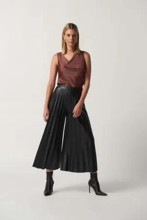 Joseph Ribkoff Pleated Faux Leather Culotte in Black 233109