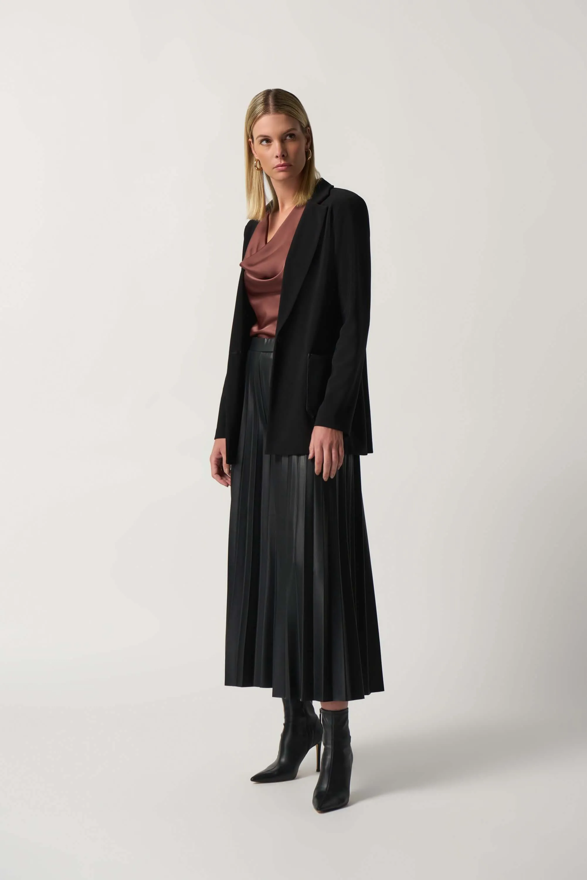 Joseph Ribkoff Pleated Faux Leather Culotte in Black 233109