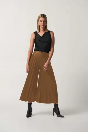 Joseph Ribkoff Pleated Faux Leather Culotte in Nutmeg 233109