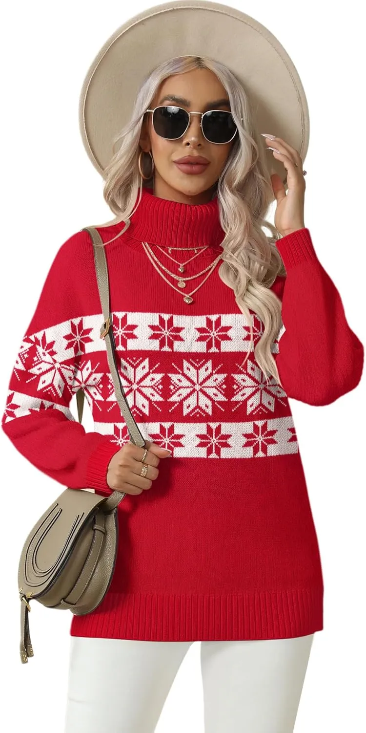 Jouica Women 2024 Fall Casual Turtleneck Batwing Sleeve Chunky Oversized Ribbed Knit Tunic Sweaters Pullover