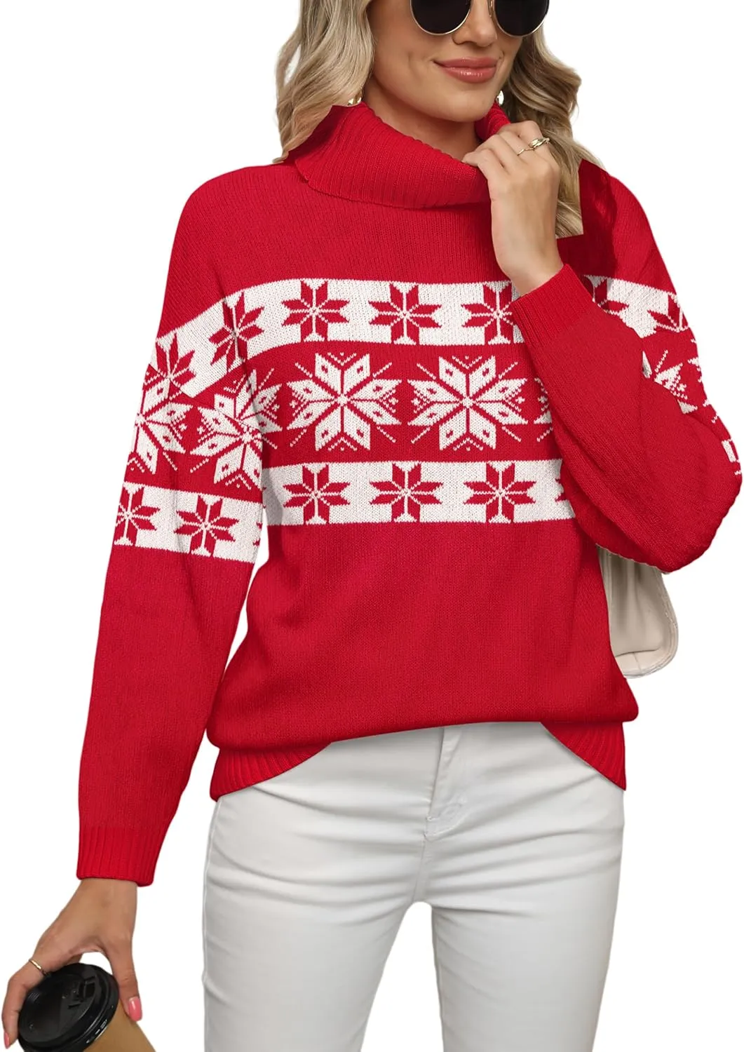 Jouica Women 2024 Fall Casual Turtleneck Batwing Sleeve Chunky Oversized Ribbed Knit Tunic Sweaters Pullover