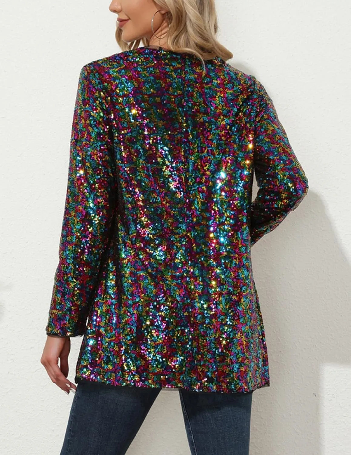 KANCY KOLE Women's Sequin Jacket Open Front Blazer Casual Long Sleeve Cardigan Coat S-XXL