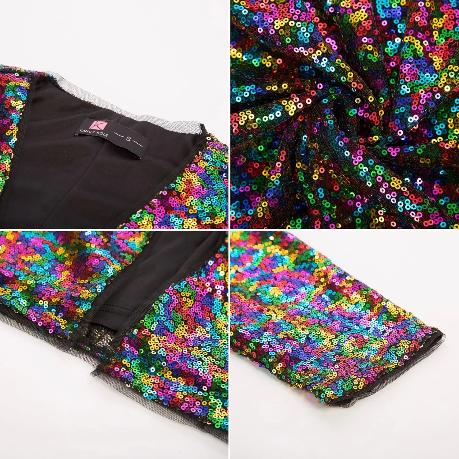 KANCY KOLE Women's Sequin Jacket Open Front Blazer Casual Long Sleeve Cardigan Coat S-XXL