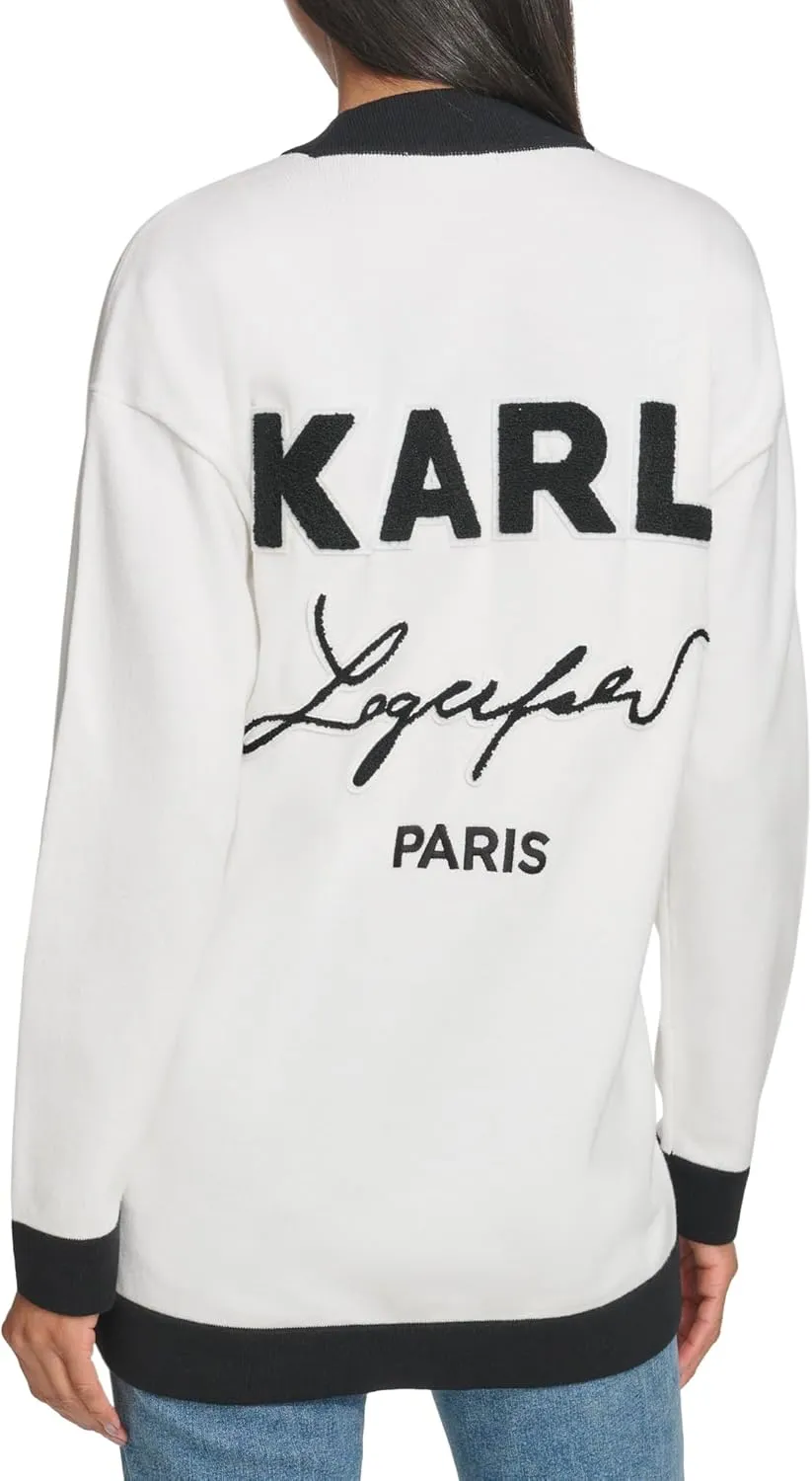 Karl Lagerfeld Paris Women's Varsity Logo Cardigan with Patches