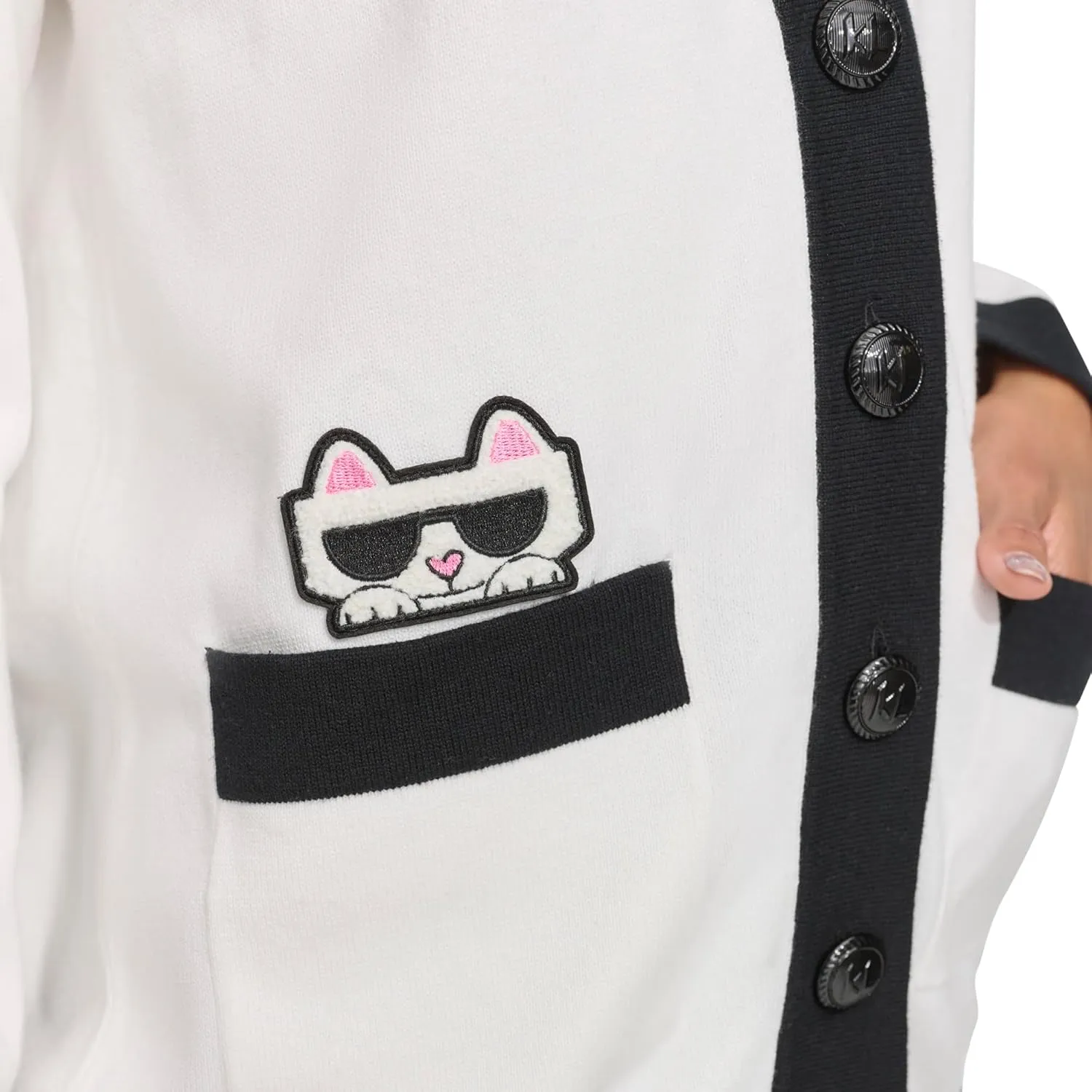 Karl Lagerfeld Paris Women's Varsity Logo Cardigan with Patches