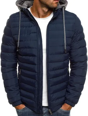 Karwuiio Men Winter Down Jackets & Coats Long Sleeves Solid Color Zip-Up Puffer Hooded Coats with Pockets