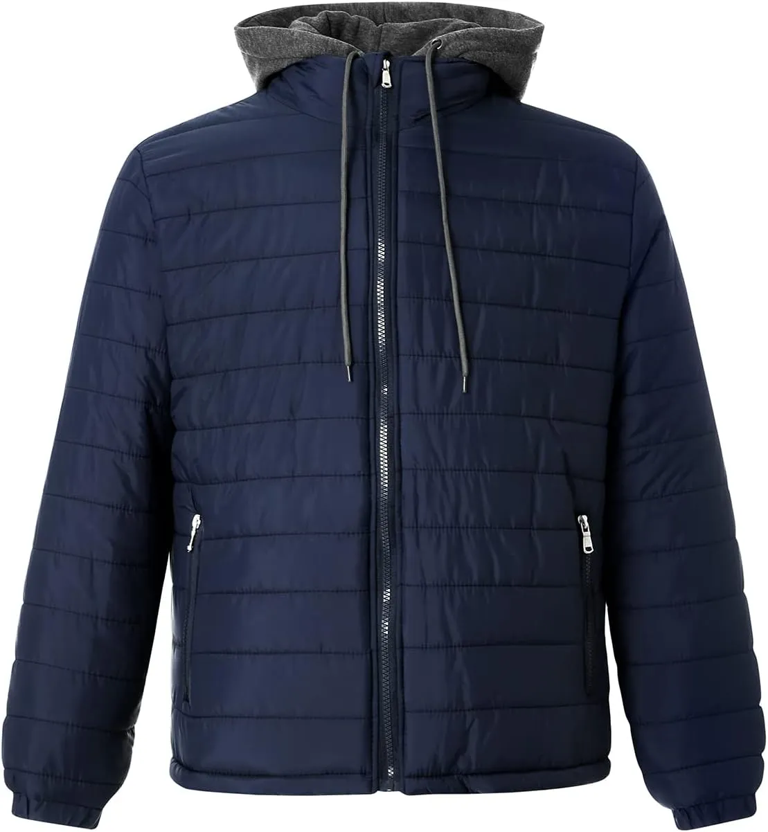 Karwuiio Men Winter Down Jackets & Coats Long Sleeves Solid Color Zip-Up Puffer Hooded Coats with Pockets