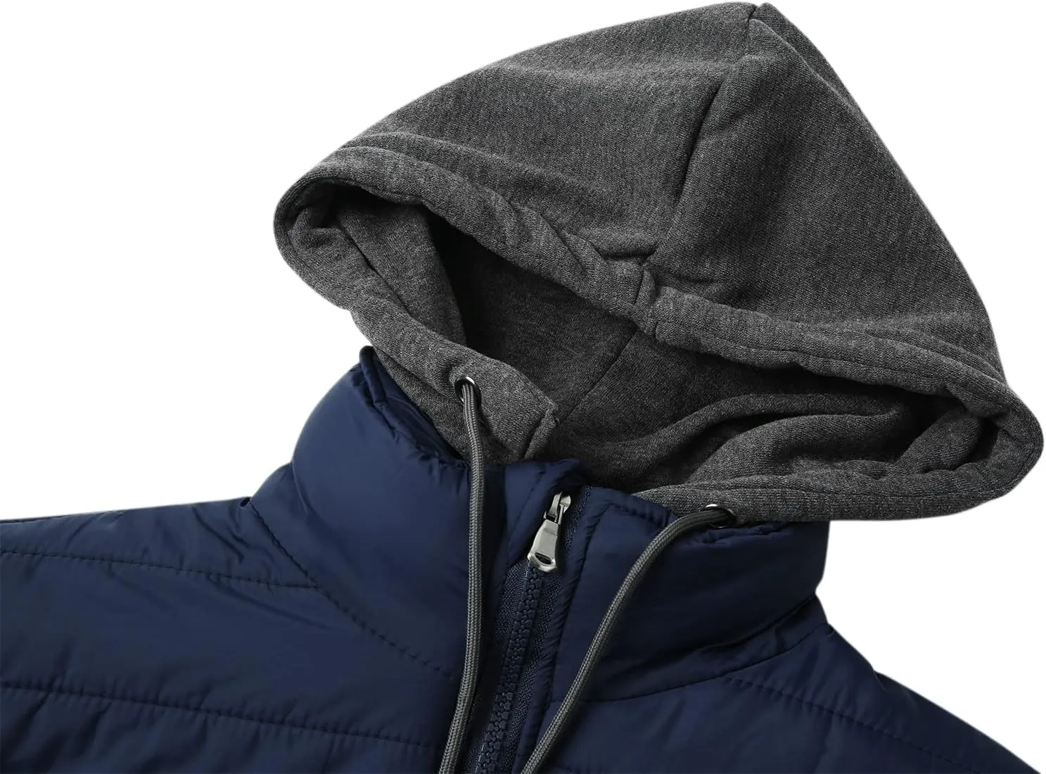 Karwuiio Men Winter Down Jackets & Coats Long Sleeves Solid Color Zip-Up Puffer Hooded Coats with Pockets