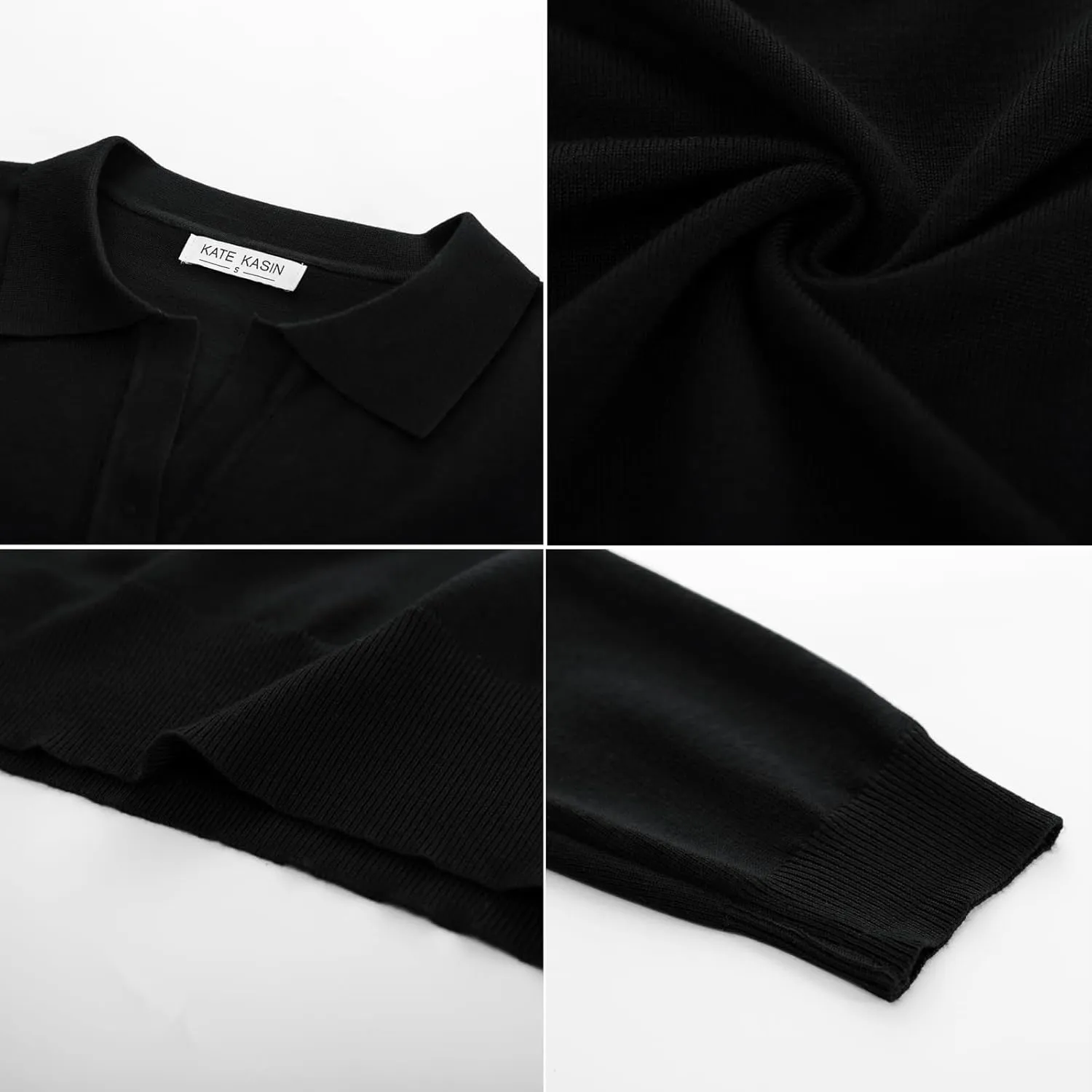 Kate Kasin Women Long Sleeve Polo Sweater V Neck Knitted Tops Casual Ribbed Shirt Loose Pullover Sweater