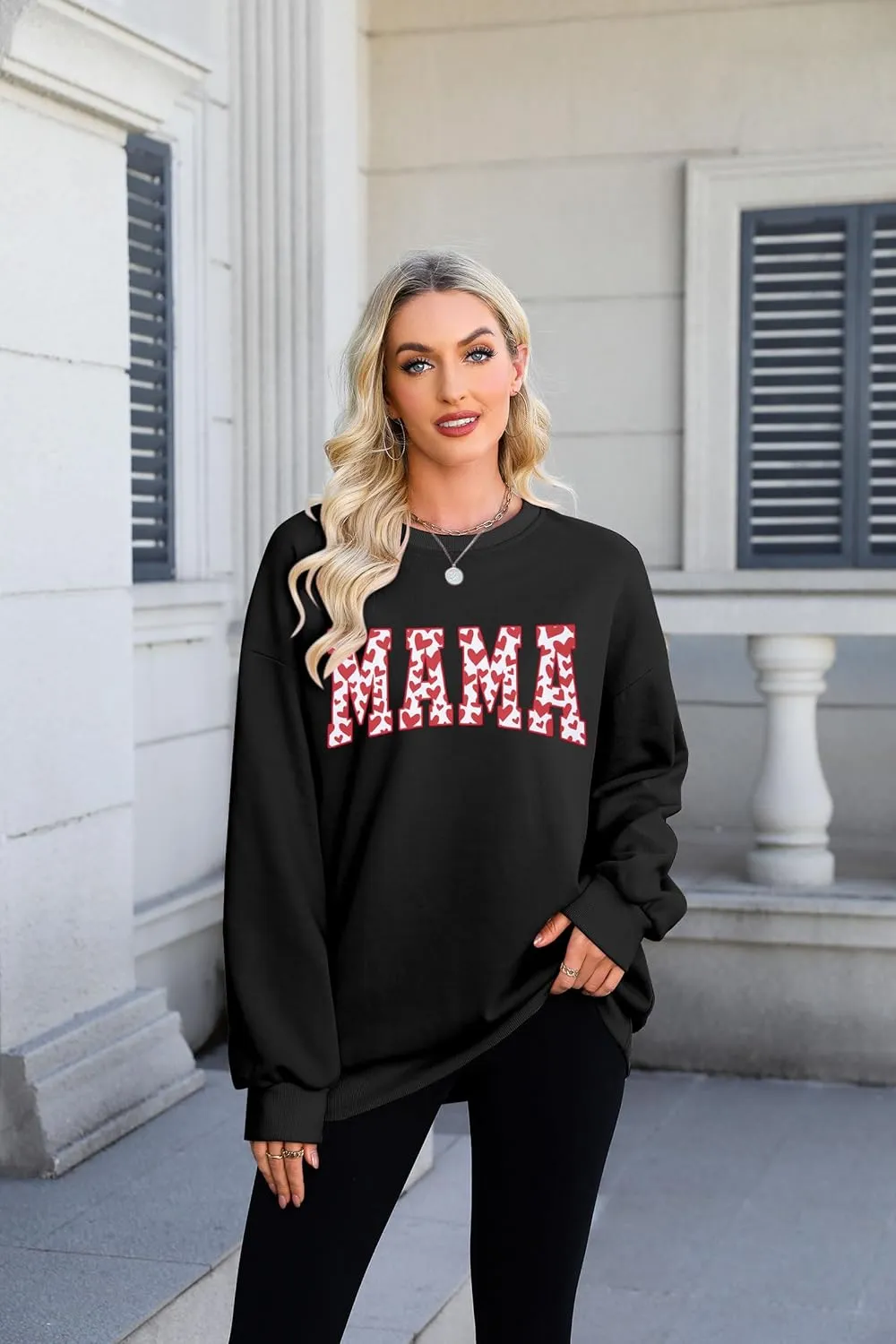 KIDDAD Oversized Mama Sweatshirt Woman Mama Letter Print Pullover Tops Casual Mother Life Crewneck Loose Tee Tops