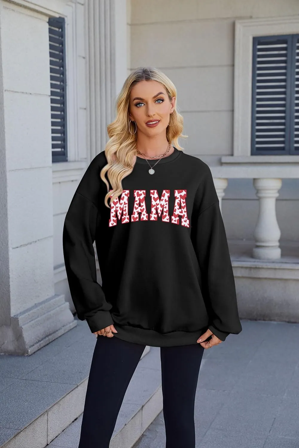 KIDDAD Oversized Mama Sweatshirt Woman Mama Letter Print Pullover Tops Casual Mother Life Crewneck Loose Tee Tops