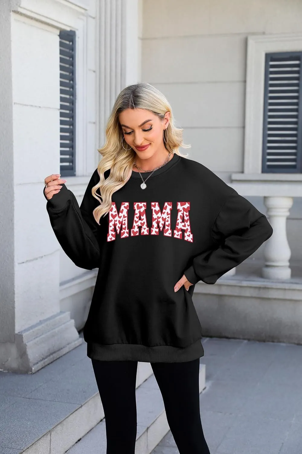KIDDAD Oversized Mama Sweatshirt Woman Mama Letter Print Pullover Tops Casual Mother Life Crewneck Loose Tee Tops